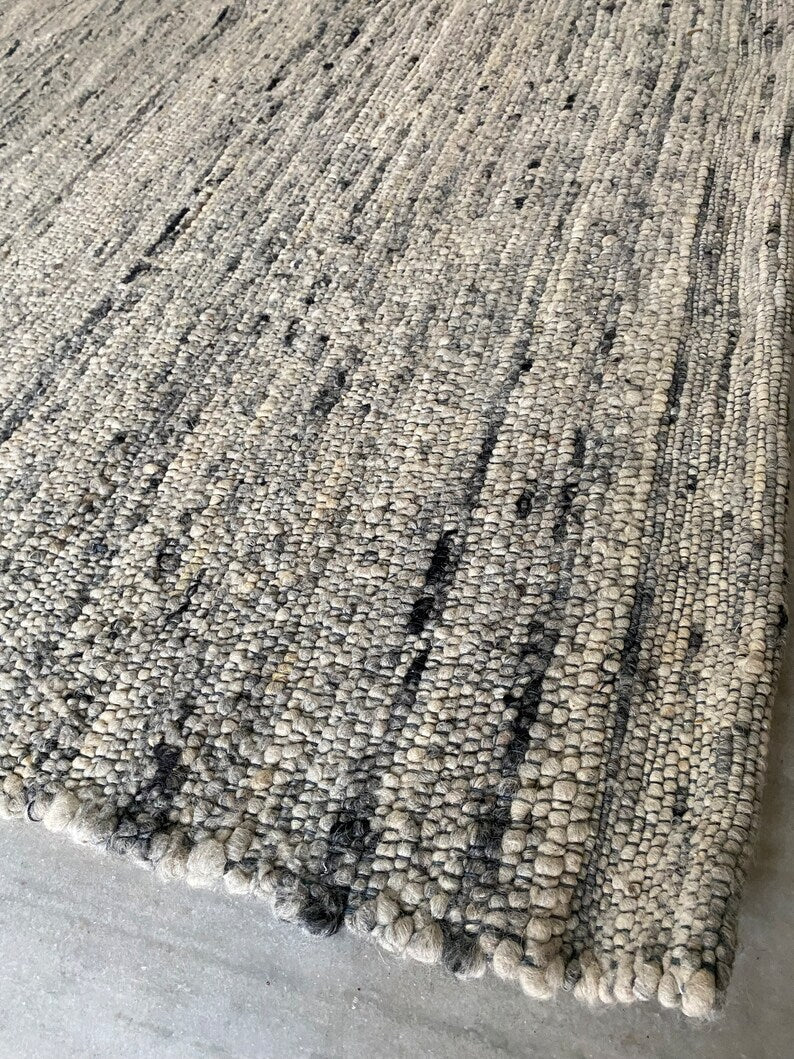 Hand Woven, Natural Grey, Uneven Chunky, Wool Rug. Available In Multiple Size