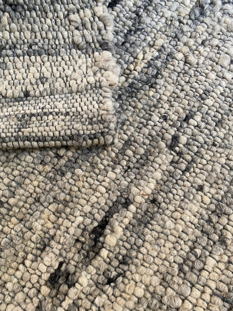 Hand Woven, Natural Grey, Uneven Chunky, Wool Rug. Available In Multiple Size