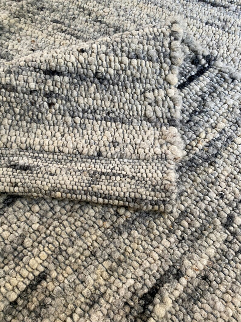 Hand Woven, Natural Grey, Uneven Chunky, Wool Rug. Available In Multiple Size