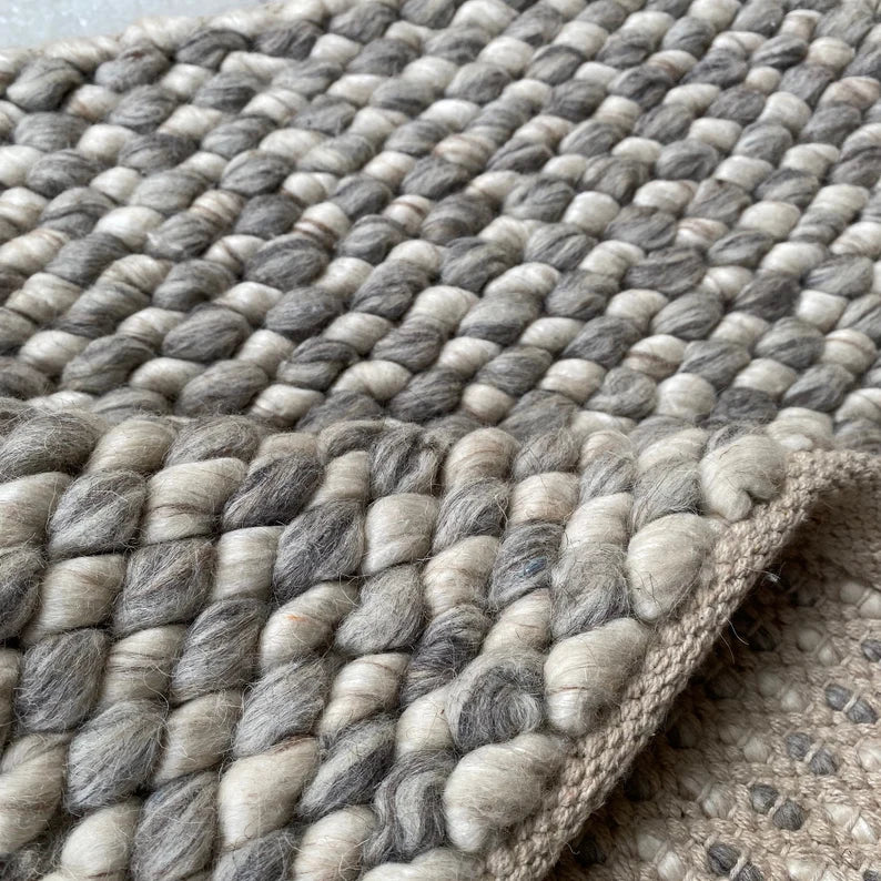 Hand Woven Chunky Wool, Fish Eye Style, Wool Area Rug. Available in Multiple in Size. Living Room Rug, Bedroom Rug