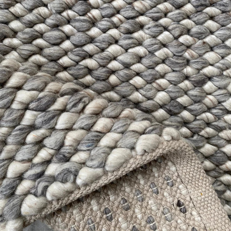 Hand Woven Chunky Wool, Fish Eye Style, Wool Area Rug. Available in Multiple in Size. Living Room Rug, Bedroom Rug