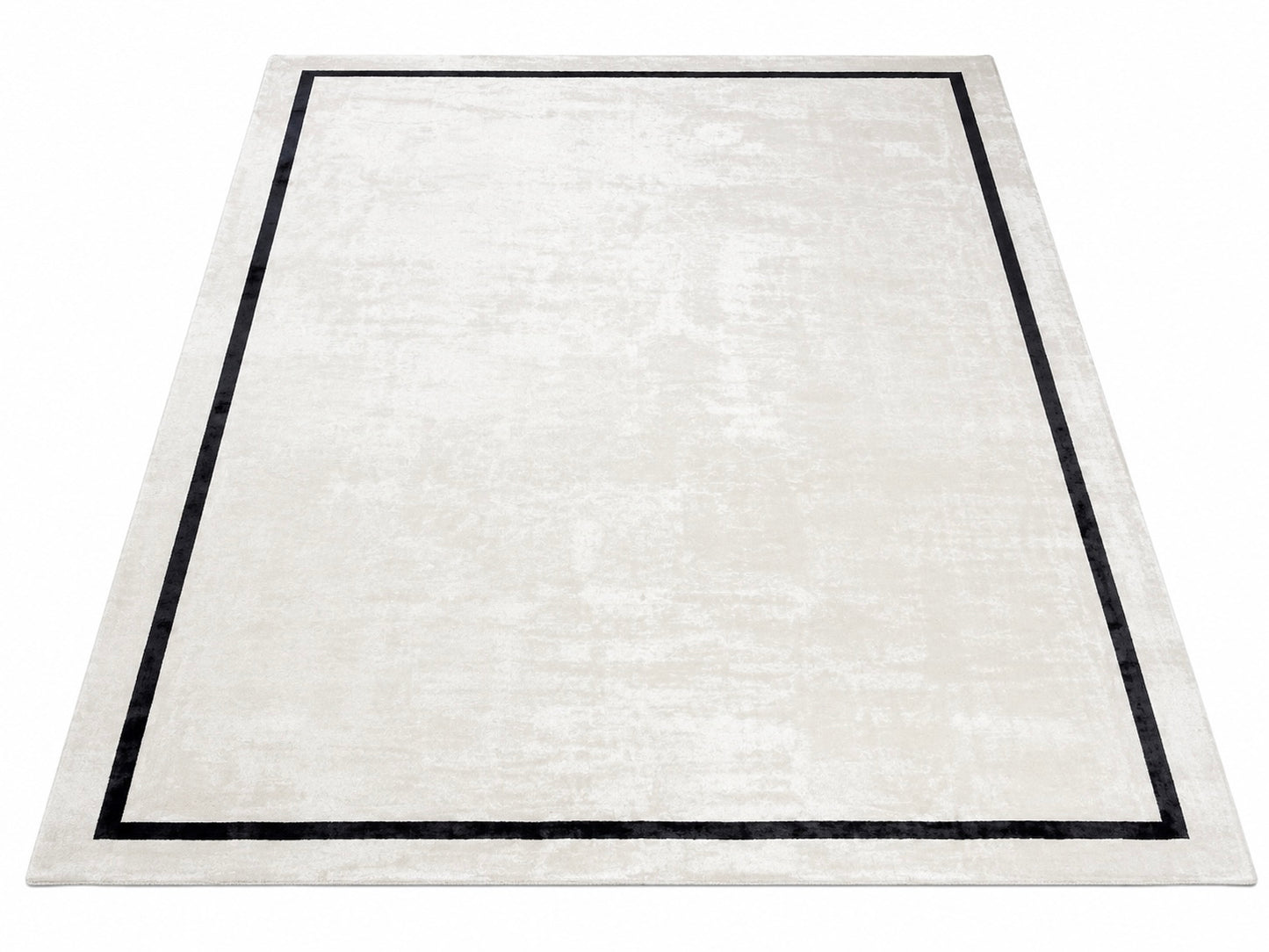 Hand Loomed, Viscose Border Rug, Ivory & Black Modern Area Rug, Luxury Rug, Minimalist Designer Carpet | Lav & Lira