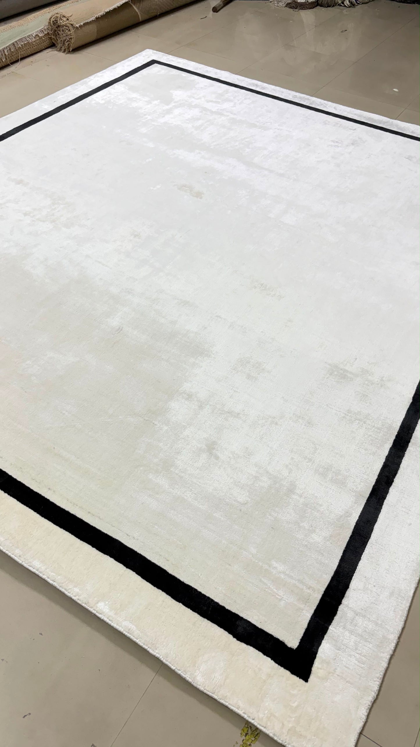 Hand Loomed, Viscose Border Rug, Ivory & Black Modern Area Rug, Luxury Rug, Minimalist Designer Carpet | Lav & Lira