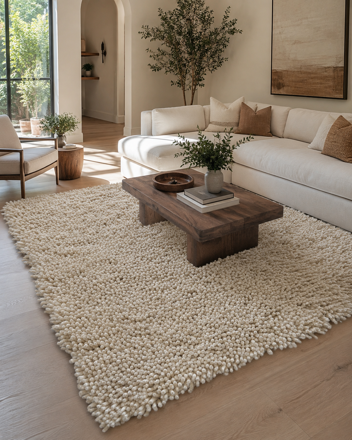 Solid White Hand-Knotted New Zealand Wool Shag Rug | Thick Plush | Custom Sizes | Lav & Lira